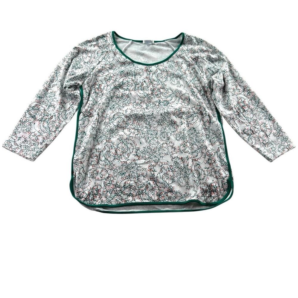 LAKE Pajamas Top M Pima Cotton Christmas Holiday Print Top 3/4 Sleeve Loungewear